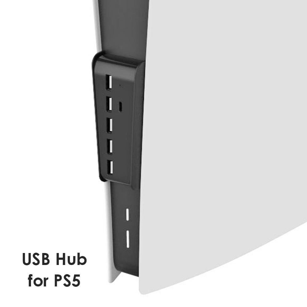 6 in 1 USB Splitter Expander Hub with 5 USB A + 1 USB C Ports for PlayStation 5 Digital Edition Console For PS5 USB Hub