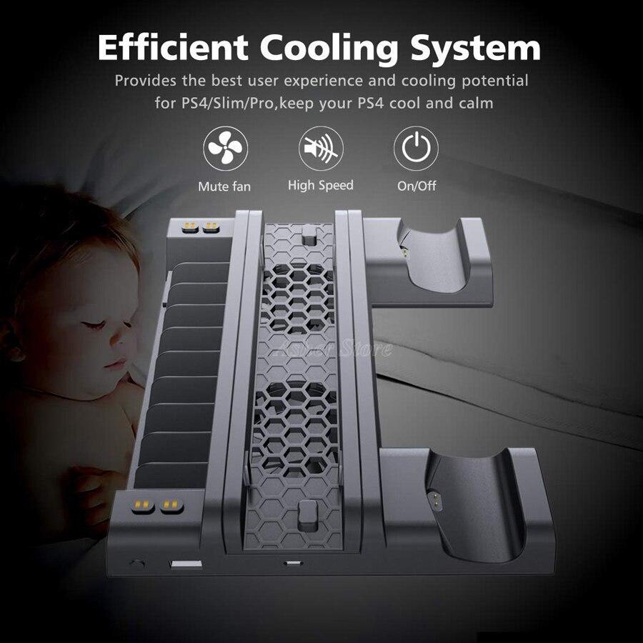 PS4/ PS4 PRO / PS4 SLIM CONSOLE VERTICAL STAND COOLING FAN + 2 CONROLLER CHARGING - best-skins