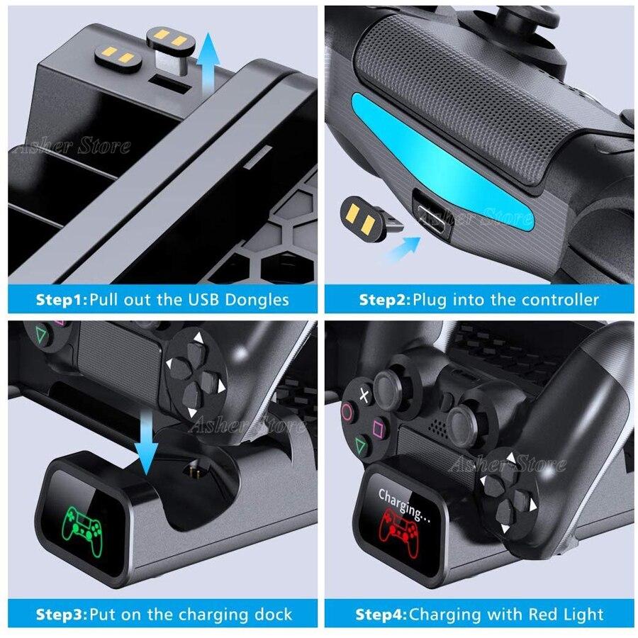 PS4/ PS4 PRO / PS4 SLIM CONSOLE VERTICAL STAND COOLING FAN + 2 CONROLLER CHARGING - best-skins
