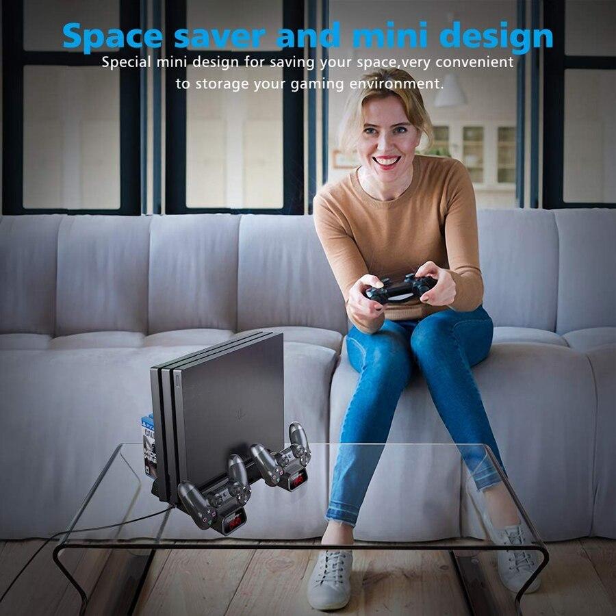 PS4/ PS4 PRO / PS4 SLIM CONSOLE VERTICAL STAND COOLING FAN + 2 CONROLLER CHARGING - best-skins