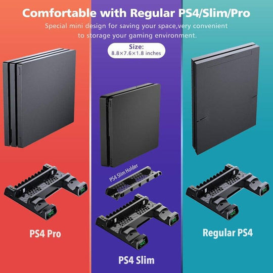 PS4/ PS4 PRO / PS4 SLIM CONSOLE VERTICAL STAND COOLING FAN + 2 CONROLLER CHARGING - best-skins