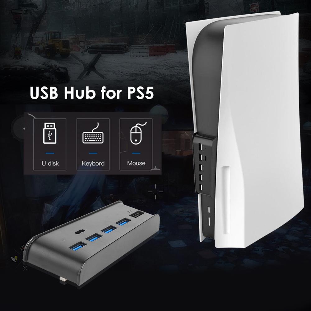6 in 1 USB Splitter Expander Hub with 5 USB A + 1 USB C Ports for PlayStation 5 Digital Edition Console For PS5 USB Hub