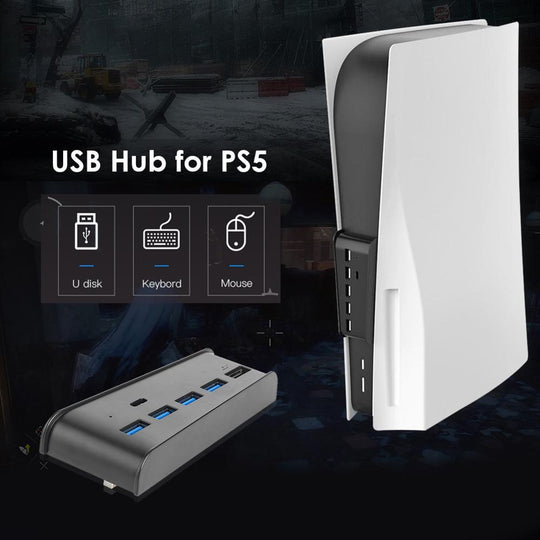 6 in 1 USB Splitter Expander Hub with 5 USB A + 1 USB C Ports for PlayStation 5 Digital Edition Console For PS5 USB Hub