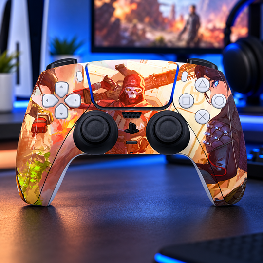 Apex Legends Battle Blaze Skin for PS5 DualSense Controller — gaming setup lifestyle view