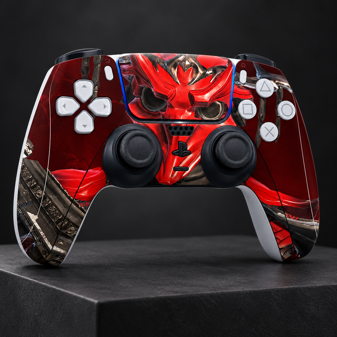Apex Legends Revenant Red Skin for PS5 DualSense Controller — studio angle on dark background