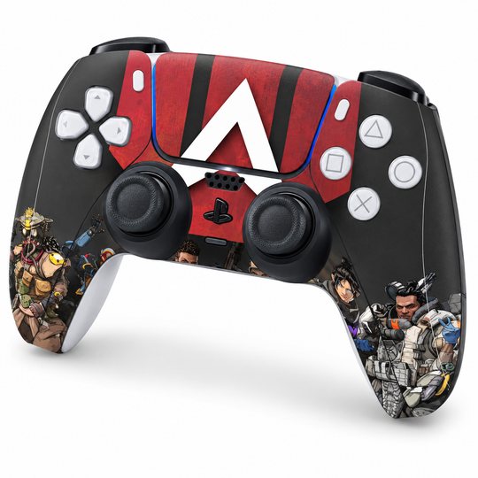 Apex Legends Crimson Emblem Skin for PS5 DualSense Controller — studio angle on white background