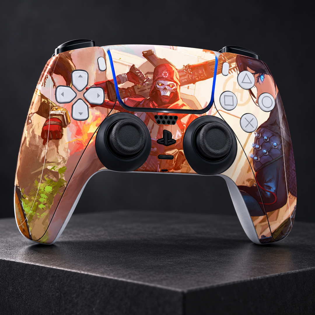 Apex Legends Battle Blaze Skin for PS5 DualSense Controller — studio angle on dark background