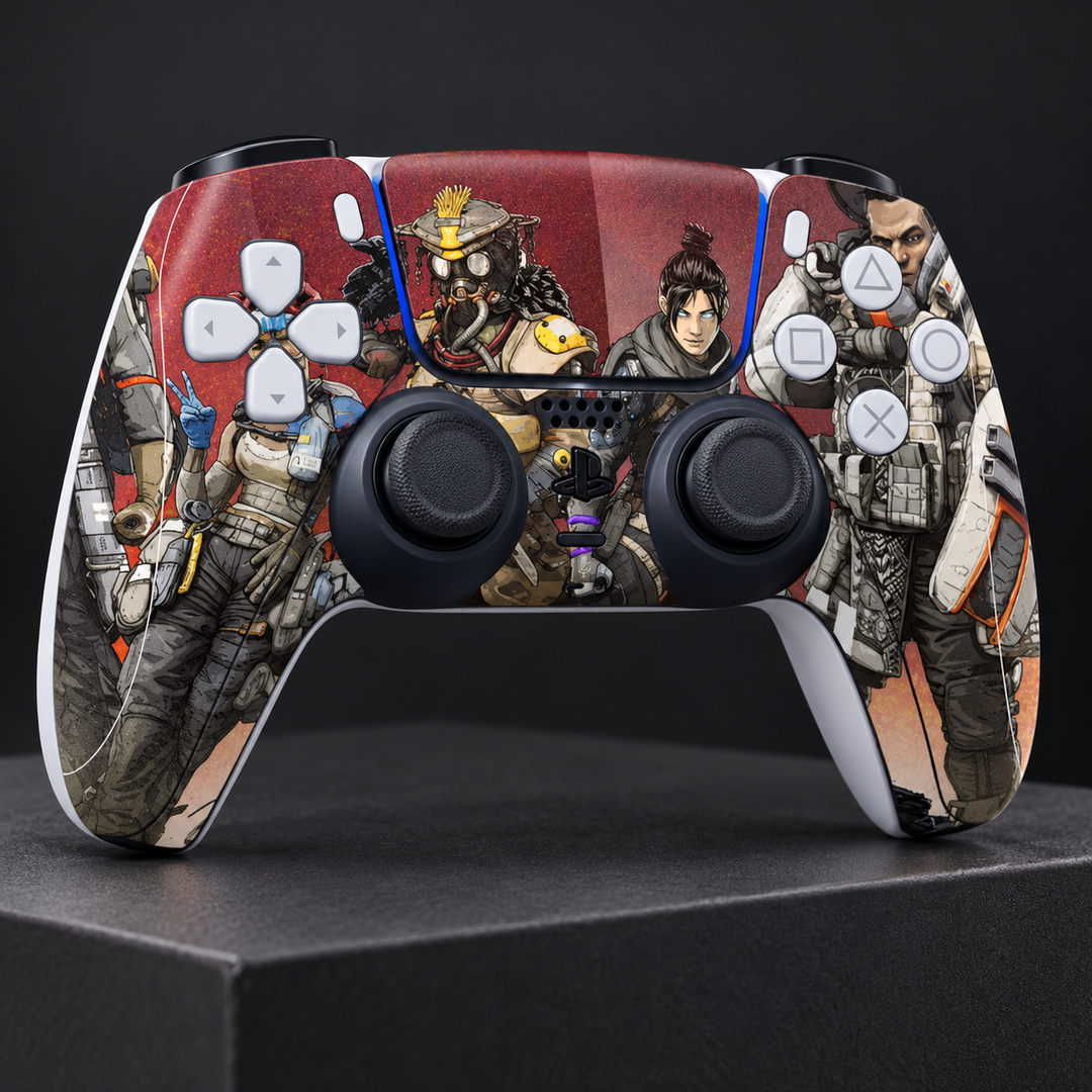 Apex Legends Squad Lineup Skin for PS5 DualSense Controller — studio angle on dark background