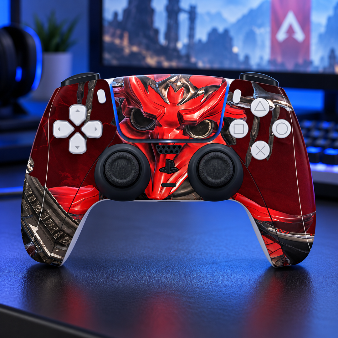 Apex Legends Revenant Red Skin for PS5 DualSense Controller — gaming setup lifestyle view