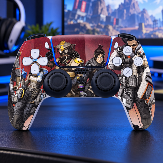 Apex Legends Squad Lineup Skin for PS5 DualSense Controller — gaming setup lifestyle view