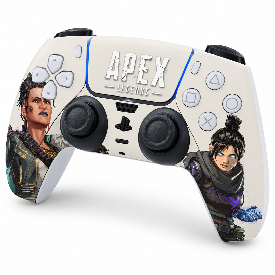 Apex Legends Wraith and Bangalore Skin for PS5 DualSense Controller — studio angle on white background