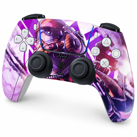 Apex Legends Pathfinder Purple Skin for PS5 DualSense Controller — studio angle on white background