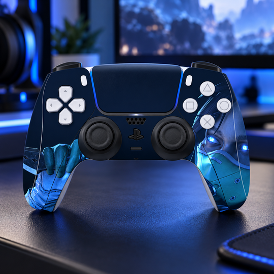 Apex Legends Midnight Wraith Skin for PS5 DualSense Controller — gaming setup lifestyle view
