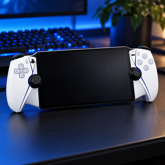 Arctic White Skin for PlayStation Portal — lifestyle mockup; skin only