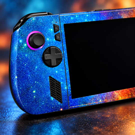 Blue Ember Galaxy Skin for ASUS ROG Ally X — detail mockup; skin only
