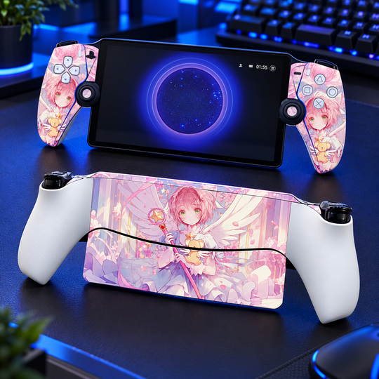 Cardcaptor Sakura Pink Wings Skin for PlayStation Portal — lifestyle mockup; skin only