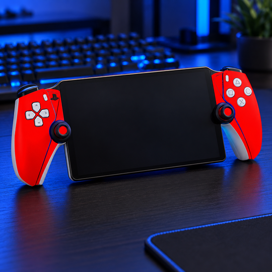 Crimson Red Skin for PlayStation Portal — lifestyle mockup; skin only