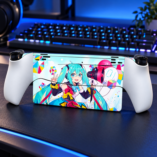 Hatsune Miku Pop Skin for PlayStation Portal — lifestyle mockup; skin only