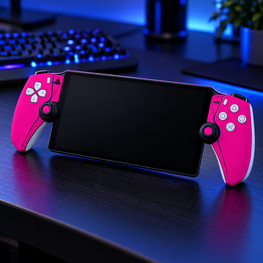 Hot Pink Skin for PlayStation Portal — lifestyle mockup; skin only