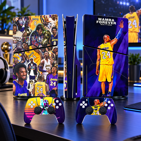 Kobe Bryant Mamba Forever Skin for PS5 Slim Disc Edition — gaming setup lifestyle view