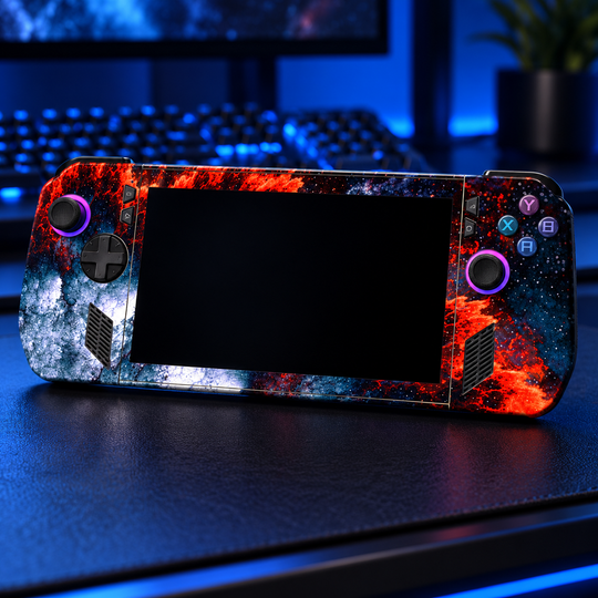 Lava Ice Skin for ASUS ROG Ally X — lifestyle mockup; skin only