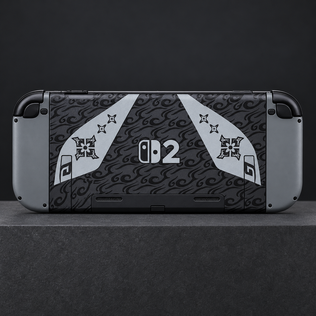 Monster Hunter Rise Charcoal Gold Skin for Nintendo Switch 2 — back mockup; skin only