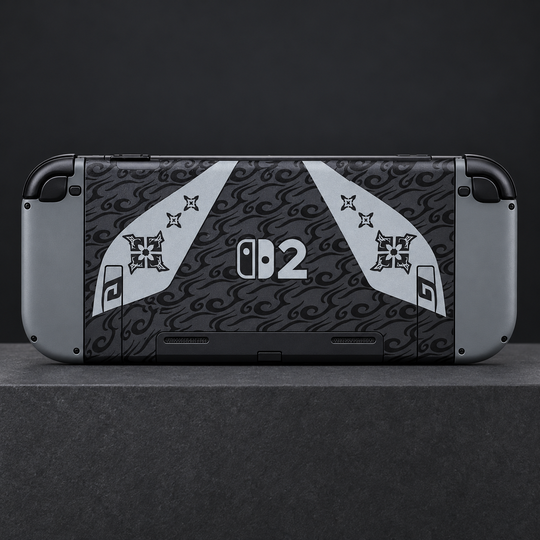 Monster Hunter Rise Charcoal Gold Skin for Nintendo Switch 2 — back mockup; skin only