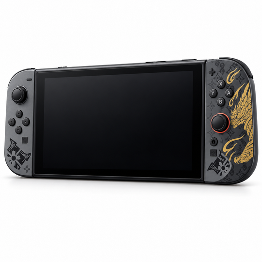 Monster Hunter Rise Charcoal Gold Skin for Nintendo Switch 2 — front mockup; skin only