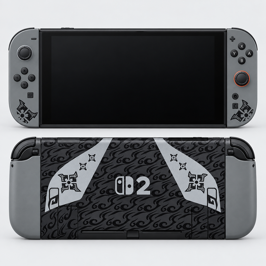 Monster Hunter Rise Charcoal Gold Skin for Nintendo Switch 2 — hero mockup; skin only