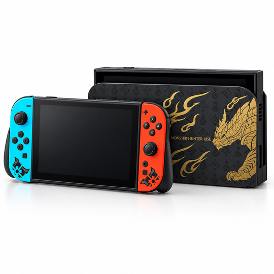 Monster Hunter Rise Neon Duo Skin for Nintendo Switch 2 — front mockup; skin only