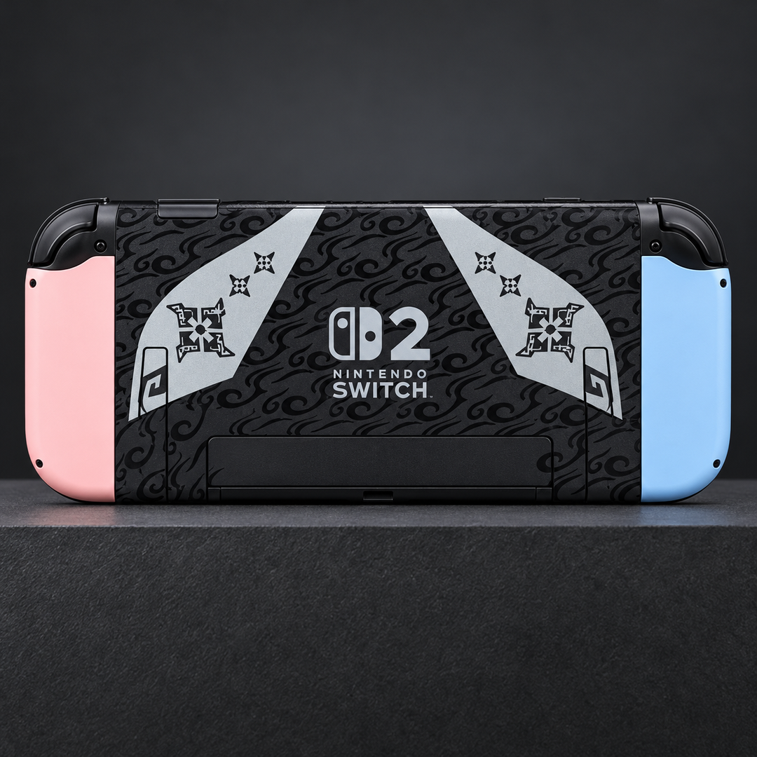 Monster Hunter Rise Pastel Duo Skin for Nintendo Switch 2 — back mockup; skin only