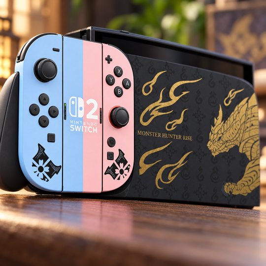 Monster Hunter Rise Pastel Duo Skin for Nintendo Switch 2 — detail mockup; skin only