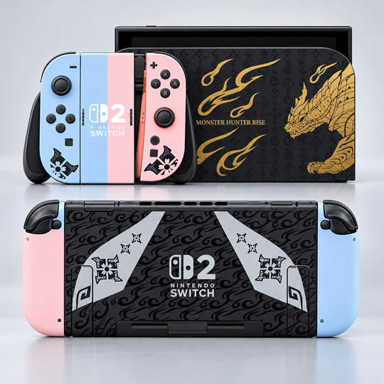 Monster Hunter Rise Pastel Duo Skin for Nintendo Switch 2 — hero mockup; skin only