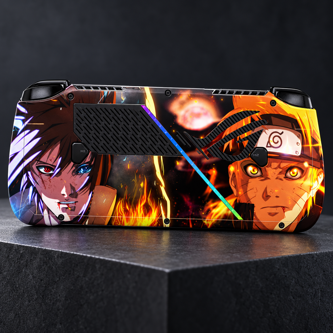 Naruto and Sasuke Rivalry Skin for ASUS ROG Ally X — back mockup; skin only