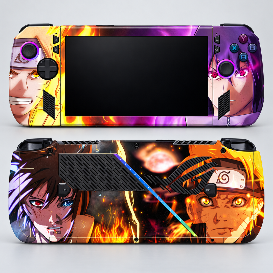 Naruto and Sasuke Rivalry Skin for ASUS ROG Ally X — hero mockup; skin only