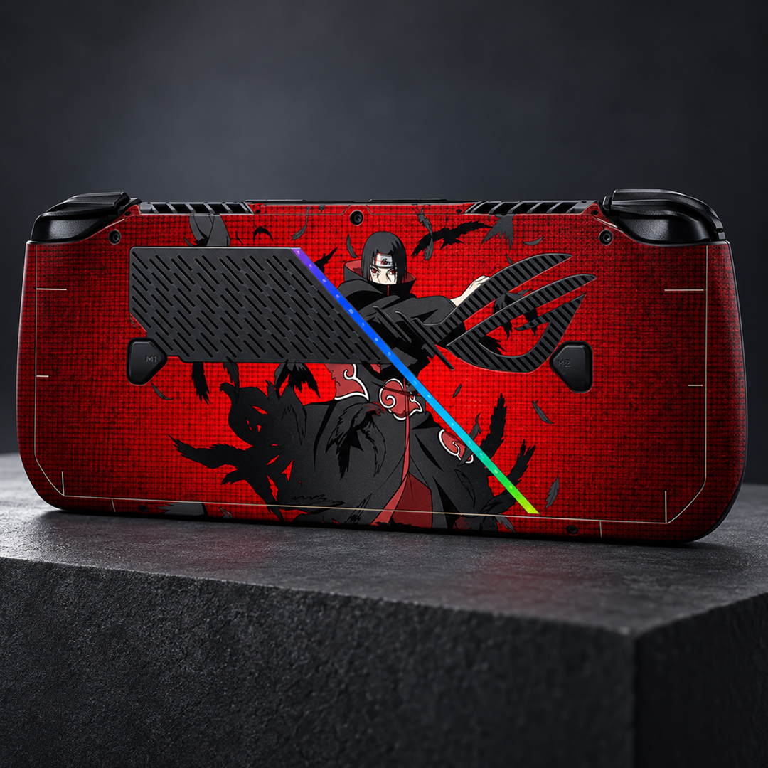 Naruto Itachi Crimson Skin for ASUS ROG Ally X — back mockup; skin only