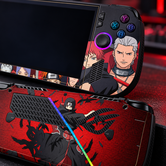 Naruto Itachi Crimson Skin for ASUS ROG Ally X — detail mockup; skin only