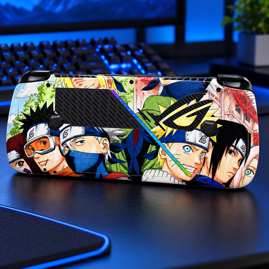 Naruto Team Seven Skin for ASUS ROG Ally X — lifestyle mockup; skin only