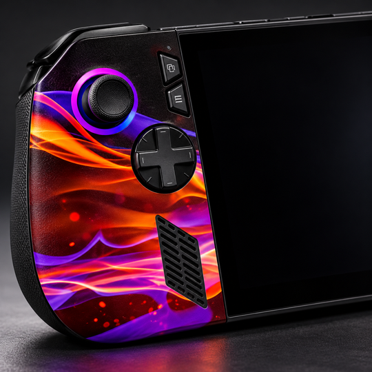 Neon Flame Skin for ASUS ROG Ally X — detail mockup; skin only