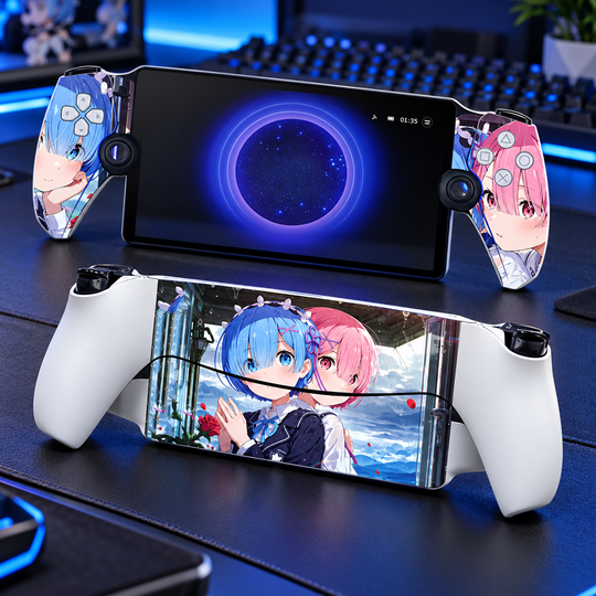 Re Zero Rem and Ram Skin for PlayStation Portal — lifestyle mockup; skin only