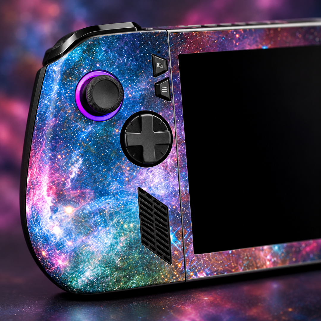 Rose Nebula Skin for ASUS ROG Ally X — detail mockup; skin only