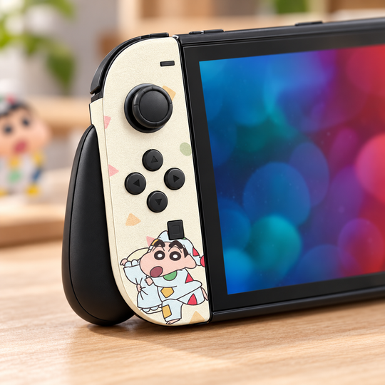 Shin-chan Playtime Skin for Nintendo Switch 2 — detail mockup; skin only