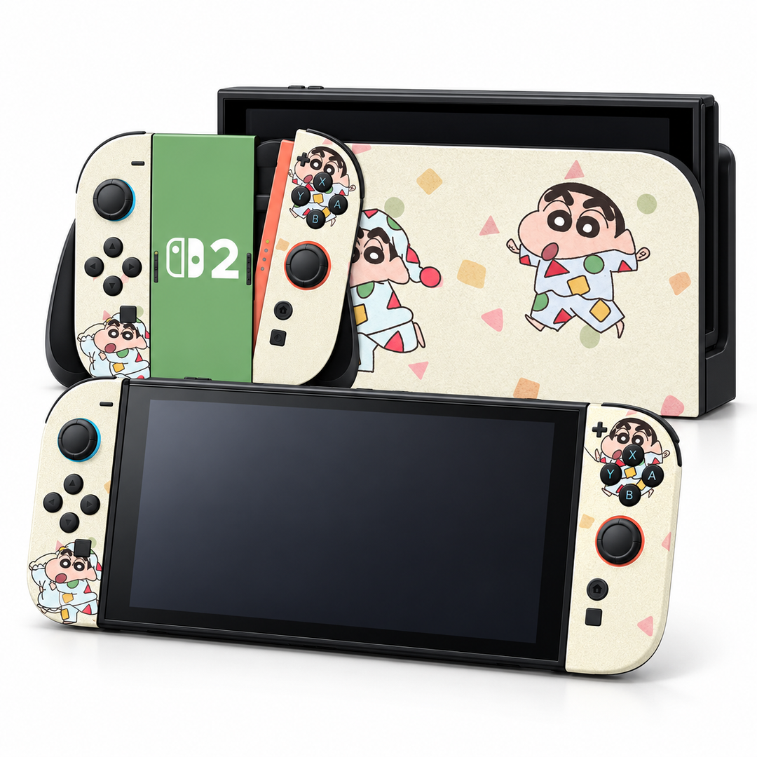 Shin-chan Playtime Skin for Nintendo Switch 2 — front mockup; skin only