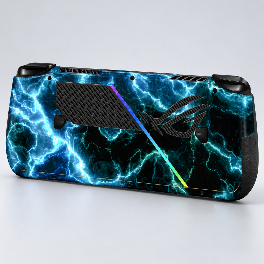 Teal Lightning Skin for ASUS ROG Ally X — back mockup; skin only