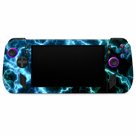 Teal Lightning Skin for ASUS ROG Ally X — front mockup; skin only