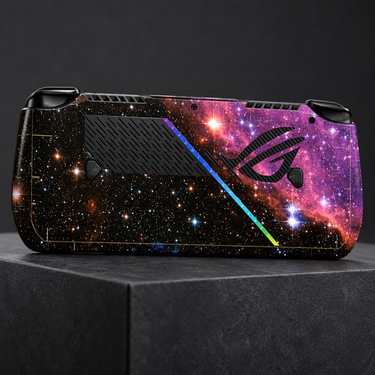 Violet Cosmic Stars Skin for ASUS ROG Ally X — back mockup; skin only