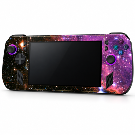 Violet Cosmic Stars Skin for ASUS ROG Ally X — front mockup; skin only